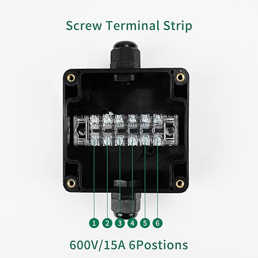 ABS IP67 Waterproof Dustproof Electrical Junction Box, with 15A 600V Barrier Terminal Cable Connector, 1 in/1 Out Power Junction Box（3.26 * 3.18 * 2.2in）