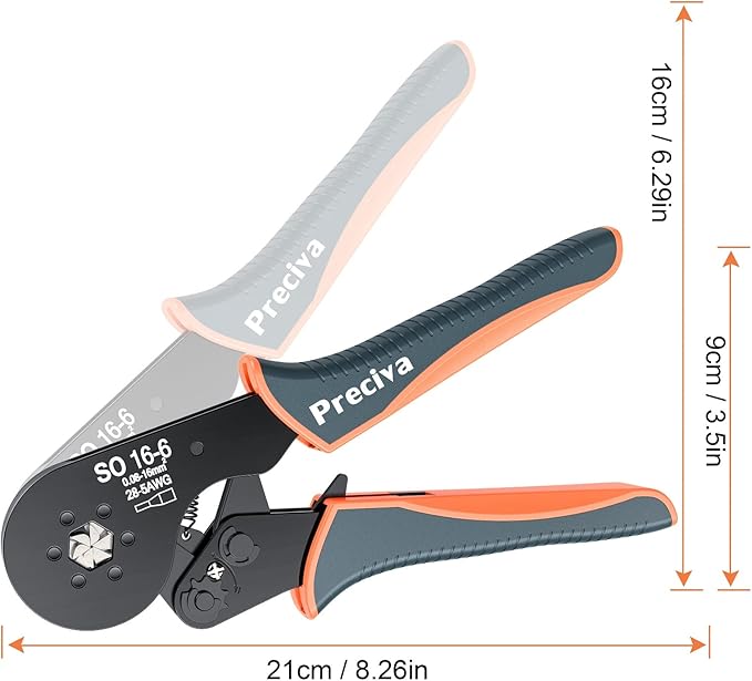 Hexagonal Ferrule Crimper, Preciva Hexagonal Jaw Wire Crimping Pliers AWG 28-5 Self-Adjustable Ratchat Wire Crimping Tools for Wire Terminals Cables End-sleeves
