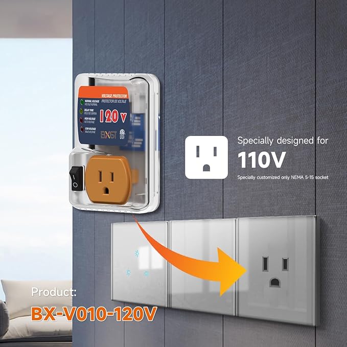 [ETL Listed] BXST Refrigerator Surge Protector, One Outlet Wall Plug Adjustable Voltage Regulator Against High and Low Voltage, Power Surge Protector for Fridge and Home Appliances, 120V 1800W, 1 Pack