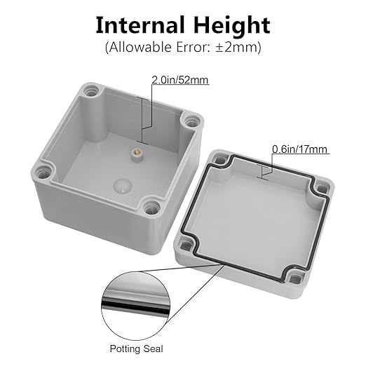 LeMotech IP67 Waterproof Junction Box ABS Plastic Project Box Dustproof Electrical Box Outdoor Enclosure for Electronics DIY Case Gray 3.9X 3.9X 3 inch (100x 100x 75 mm),2 Pack
