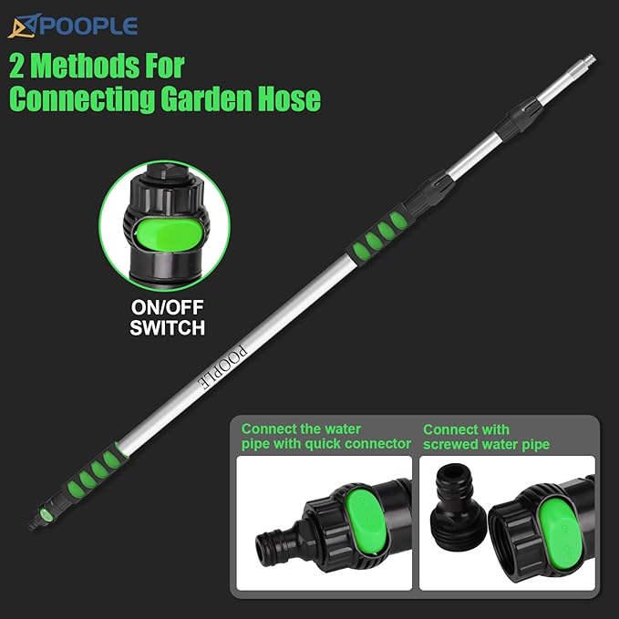 11' Car Wash Brush with Long Handle, 12-inch Flow-Thru Soft Bristle Car Cleaning Brush with Extendable Handle and Hose Attachment for Car, RV, SUV, Truck, Boat, House Siding, Solar Panels,Green