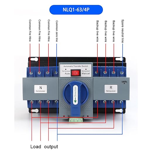 63A 110V Dual Power Automatic Transfer Switch Manual Transfer Switch 50/60Hz Din Rail Mounted Mini ATS 2/3/4P 63/32A for Hone Generator and Backup Power RV (4P 63A)