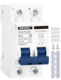DIHOOL DC Circuit Breaker,50A 2 Pole,12V to 240 Volt Solar Disconnect Switch,DIN Rail Mount