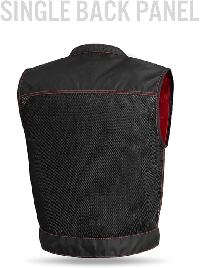 First Mfg Co Lowrider Mens Motorcycle Biker Riding Armor Club Style Black Leather, Twill, Moto Mesh, Perforated Vest