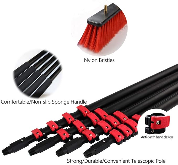 Professional Window Cleaning Equipment Telescopic, 3.6-11M Photovoltaic Solar Panel Cleaning Washing Equipment Tool Solution& Scrubber Brush & Hose Spray Washer,24FT/7.2M