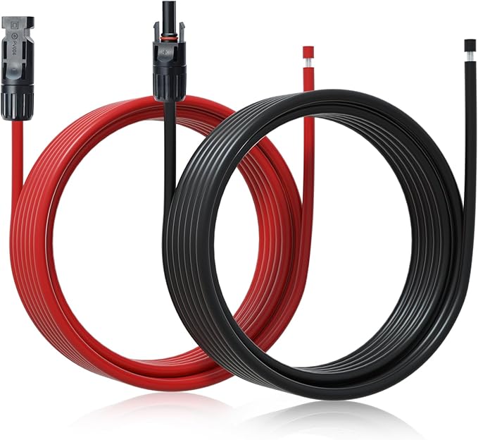 ECO-WORTHY 20FT 10AWG Solar Extension Cable 30A/1000V DC, IP67 Waterproof with Compatible Quick Connectors (Red+Black) for Solar Panels, Controllers, Off-Grid Systems