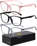 Blue-Light Blocking Glasses Computer Reading/Gaming/TV/Phones Glasses Fashion Anti Eyestrain Glasses for Women Men（D8 Black + Gray + Pink）