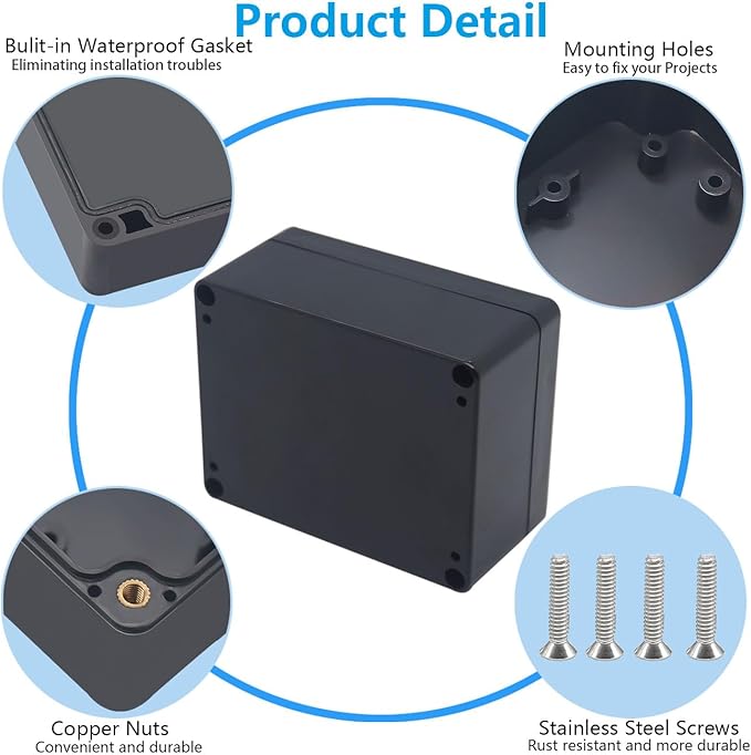 Project Box ABS Black Electrical Boxes IP67 Outdoor Waterproof Box Electronic Junction Box Power Enclosure with Cable Glands for DIY Project 4.5 x 3.5 x 2.2 inch (115x90x55mm)