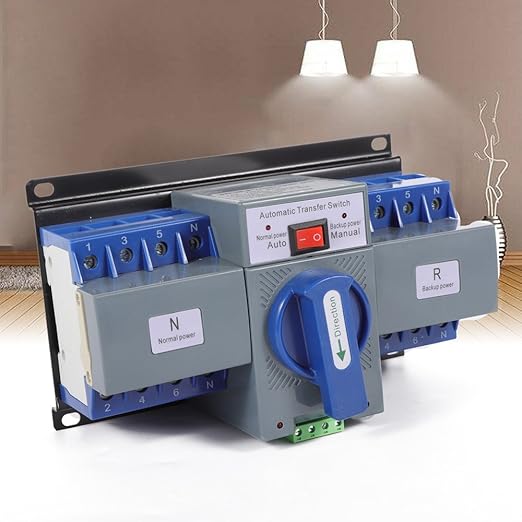 4P 63A Dual Power Automatic Transfer Switch AC 110V ATS Manual Switch Changeover Generator Transfer Swit-ch Tool 50HZ/60HZ (4P/63A Blue)