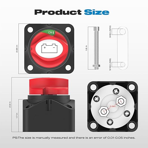 275A 12V 48V Top Post Battery Disconnect Switch Free Assembly Marine Waterproof Battery Switch Isolator Switch for Car Vehicle RV and Boat