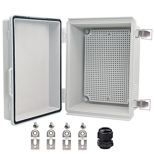 Waterproof Electrical Box, IP67 Junction Box Stainless Steel Latch Hinged Grey Cover Project Enclosure with Wall Bracket 8.7"x6.7"x4.3"