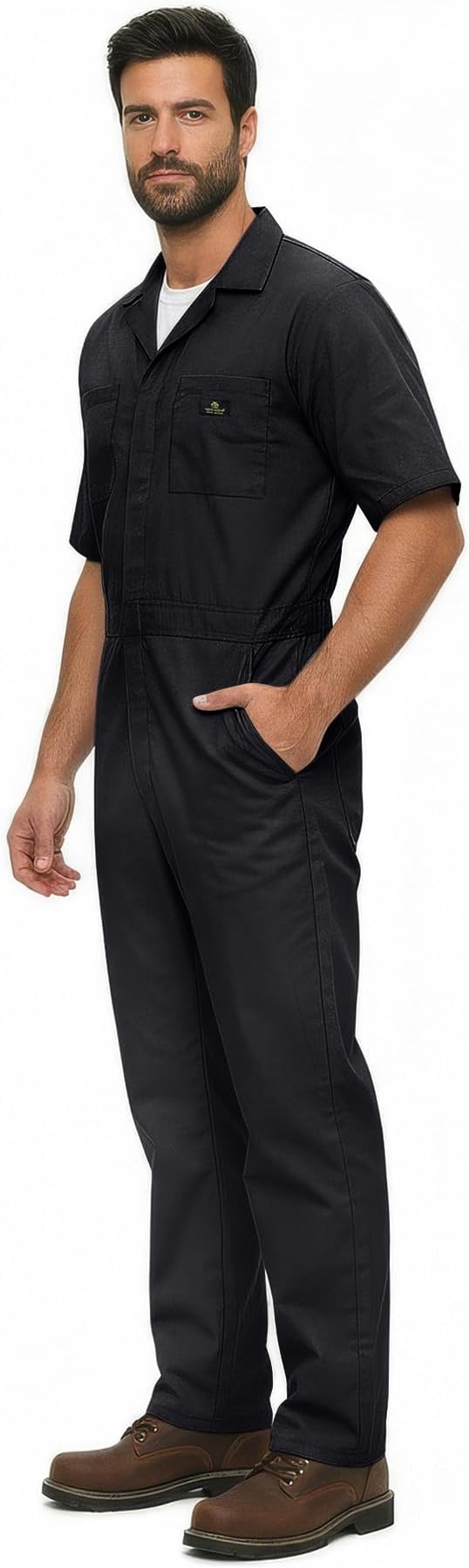 Natural Uniforms Mens Short Sleeve Zip Up Coverall, Stain and Wrinkle Resistant (Black, Small Tall)
