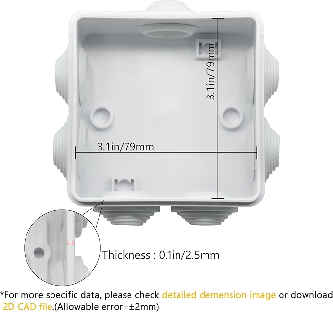 LeMotech ABS Plastic Dustproof Water Resistant IP55 Junction Box Universal Electrical Project Enclosure White 3.4 x 3.4 x 2 inch (85 x 85 x 50 mm)