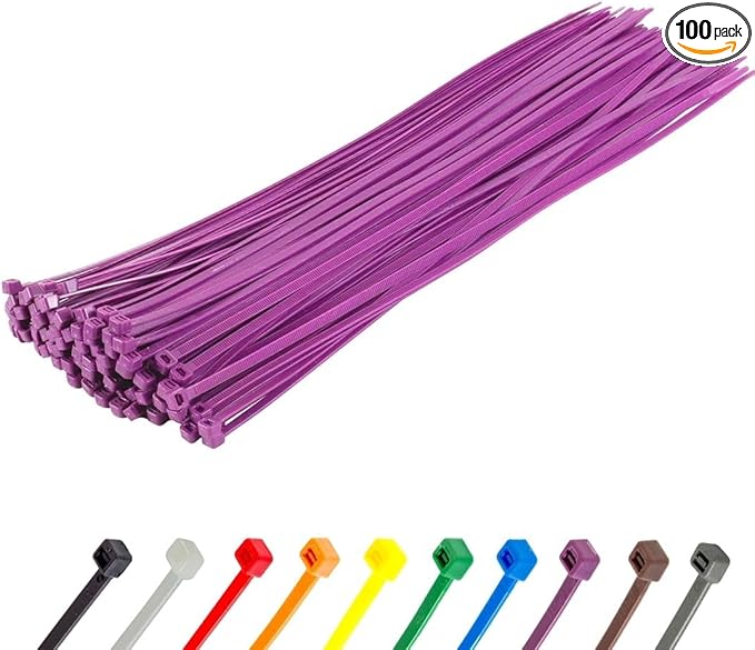 GTSE 14 Inch Purple Zip Ties, 100 Pack, 50lb Strength, UV Resistant Long Nylon Cable Ties, Self-Locking 14" Tie Wraps