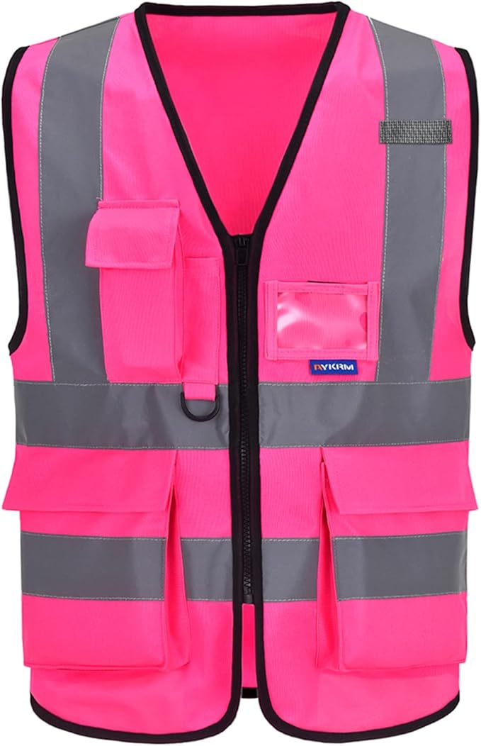 A-SAFETY Pink High Visibility Vest,Reflective Safety Vest Workwear,7 Pockets Hi Vis Durable Vest with Reflective Tapes 4 Lower Pockets,3XL