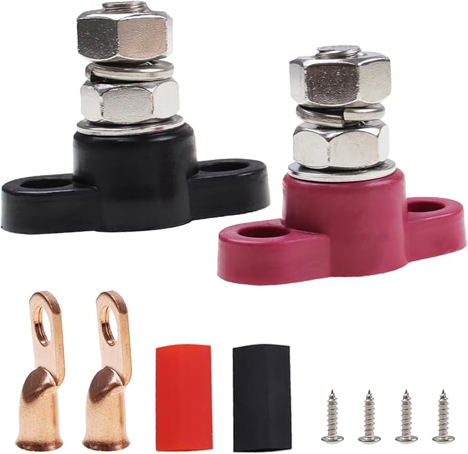 3/8" Power Distribution Block M10 Single Stud Busbar Post, 12V 250A Positive Negative Battery Wire Terminal Junction Block Connections Kit for Car Auto Boat Marine Solar System