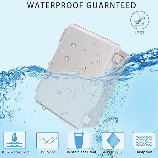 Zulkit Junction Box,IP67 Waterproof Electrical Box Hinged Cover Stainless Steel Latch Plastic Enclosure for Project w Mounting Plate Wall Bracket and 2 Cable Gland Grey 11"x7.5"x5.5"/280x190x140mm