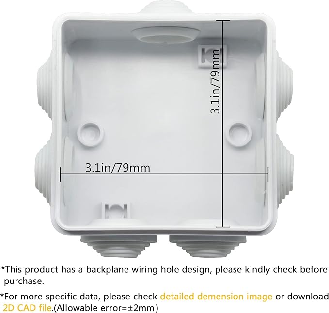 LeMotech Junction Box, ABS Plastic IP55 Water Resistant and Dustproof, Universal Electrical Enclosure, Outdoor and Indoor Project Box, 3.4" x 3.4" x 2", White (Pack of 2)