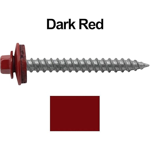 Metal ROOFING SCREWS: (250)12 x 2" DARK RED Hex ReGrip Sheet Metal Roof Screw. Sharp Point metal to wood siding screws. 5/8" EPDM washer