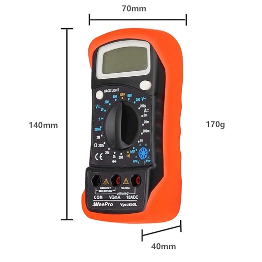 Vpro850L Digital Multimeter DC AC Voltmeter, Ohm Volt Amp Test Meter, Electric Tester Ohmmeter with Diode and Continuity Detector, Backlit Display and Insulated Rubber Case Kickstand