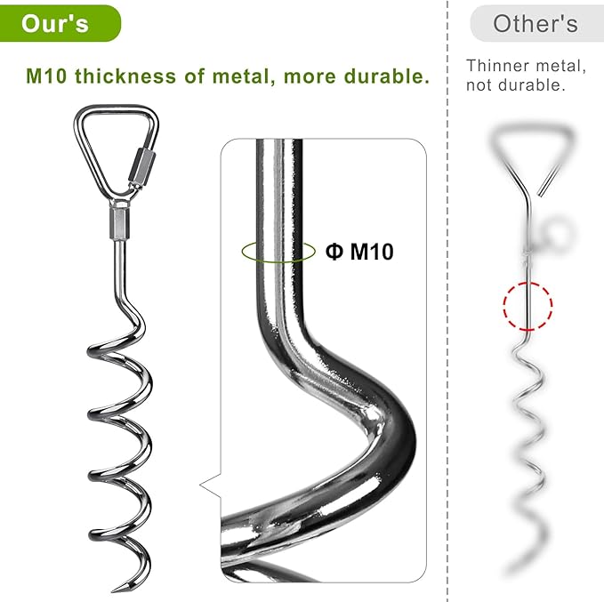 17" Heavy Duty Ground Anchors Screw in - 4 Pack Chrome Plated with Reinforced Triangle Bracket for Trampoline, Swing Set, Shed, Mobile Home, Carport - High Wind Resistance for All Soil Types