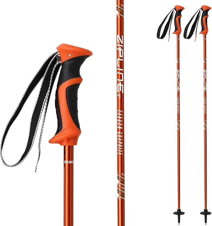 Zipline Lollipop 14.0 Graphite Carbon Composite Ski Poles – Lightweight, Durable, All-Mountain – Ergonomic Grip, Vibration Dampening, Ideal for Groomers and Freestyle. Choice of Skiers