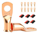 10 PCS Battery Terminal Connectors, Battery Cable Ends Lugs, 6 Gauge Wire Connectors, 6 AWG 5/16" Stud Ring Terminals, Copper Wire Lugs with Heat Shrink Tubing.