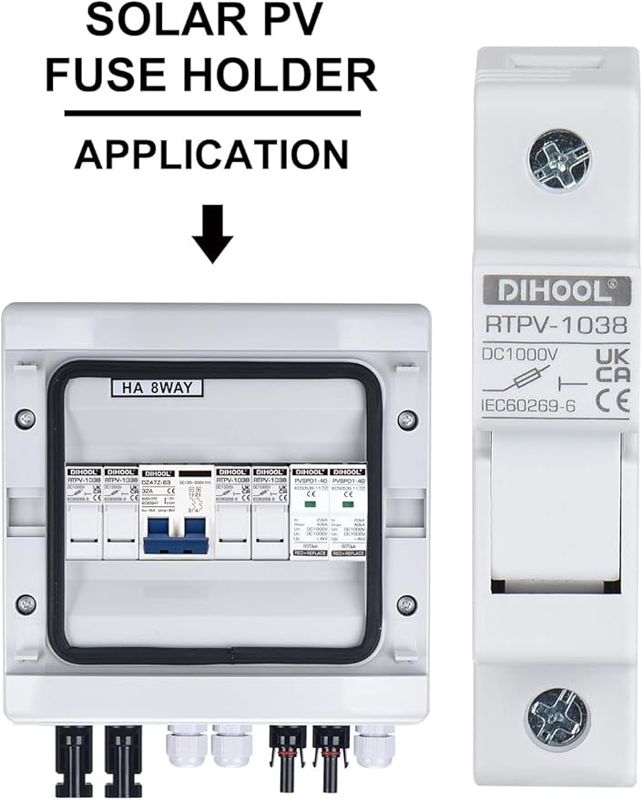 DIHOOL 30 Amp Inline Fuse for Solar Connector, 4pcs Solar fuses Holder, DIN Rail Solar Panel Fuse
