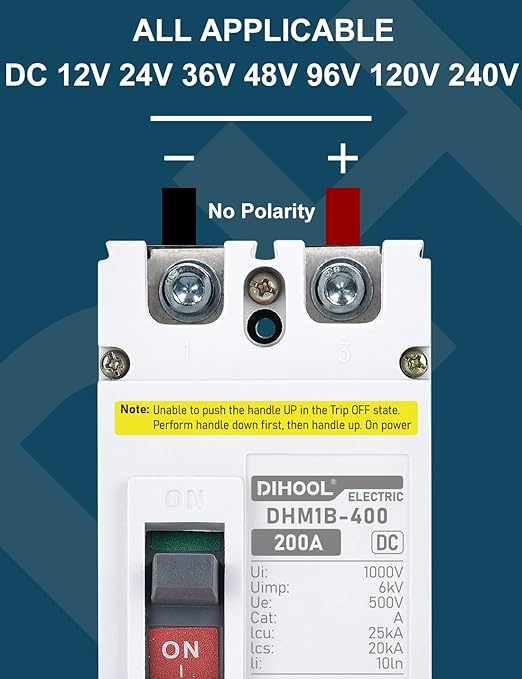 DIHOOL 200 Amp DC Breaker, 500V Battery Disconnect Switch for Main Power, Solar, UPS, Power Station