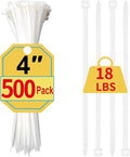 Small Zip Ties 4 Inch, 500 Pack, Mini White Cable Ties for Electronics, Wires, Nylon/Plastic Clear Zip Ties for Home Improvement, Office & Outdoor Use, 18lb Tensile Strength.