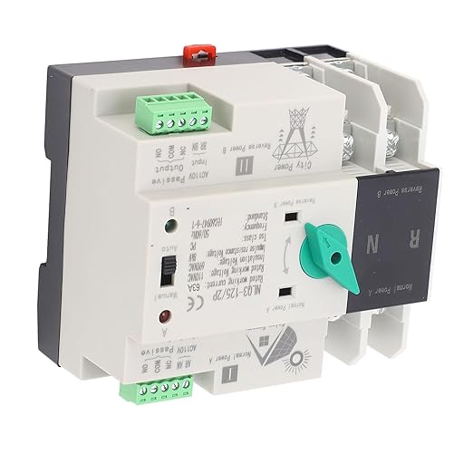 Power Automatic Transfer Switch 2P 110V 63A Mini ATS Generator Changeover Switch for Din Rail Emergency Backup Power System