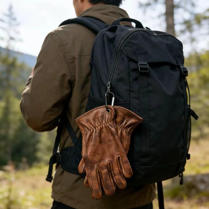 Leather Work Gloves for Men, Genuine Cowhide Men's Leather Gloves, Ideal for Construction, Outdoors work