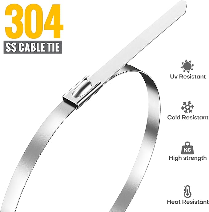 Heavy Duty Stainless Steel Zip Ties, 11.8 Inch 100 Pcs Uv Resistant Metal Cable Ties With Cutting Tool For Machinery, Chain Fence Parts, Barbed Wire Rolls, Outdoor Poultry Fence Repairs, Etc.