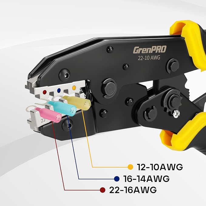 Wire Crimper Tool for Insulated Electrical Wire Connectors, AWG22-10 Terminal Crimper Pliers, Yellow Black Handle Crimping Tool
