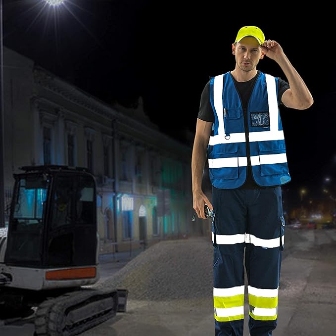 A-SAFETY XSmall Blue Safety Vest Reflective Work Vest,Hi Vis vest 7 Pockets, X-Small