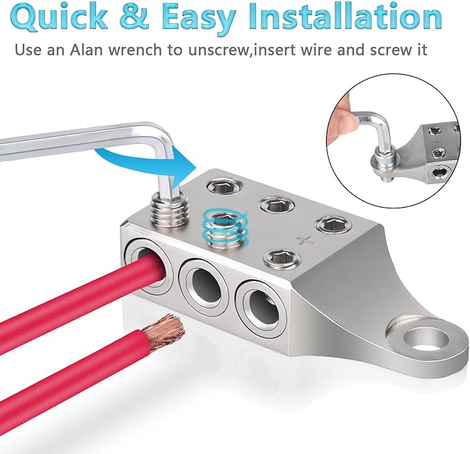 Battery Post Terminals, 1/0,1,2,3,4,5,6AWG Gauge Side Post Battery Terminal with Bolt, 6 Way Top Post Battery Terminal for AGM Lead Acid Battery or Lithium attery,M10 or 3/8”-16