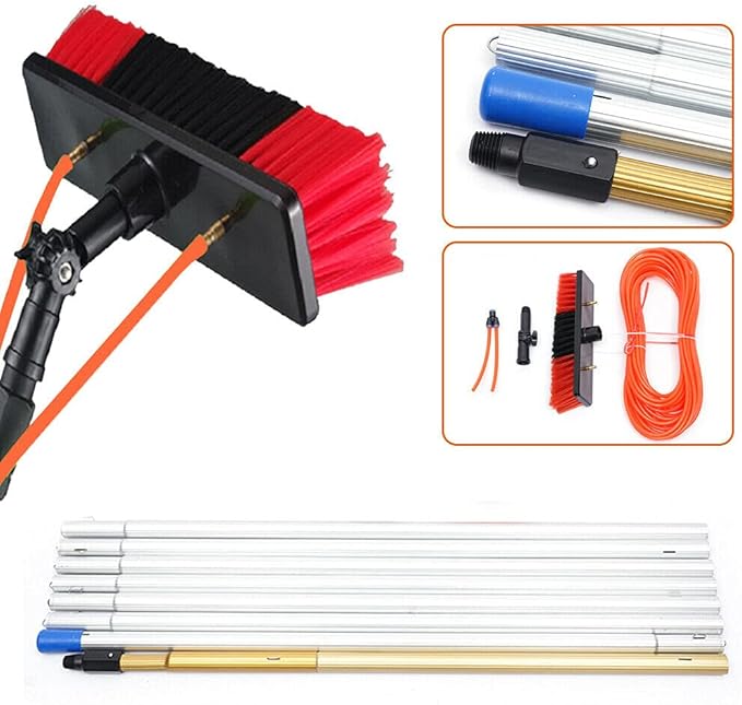 26FT Water Fed Pole Kit, Solar Panel Cleaning Brush and Pole Kit, Telescopic Window Cleaning Brush Outdoor Window Solar Panel Cleaner Extendable Telescopic Pole Water Fed Brush Spray Washer