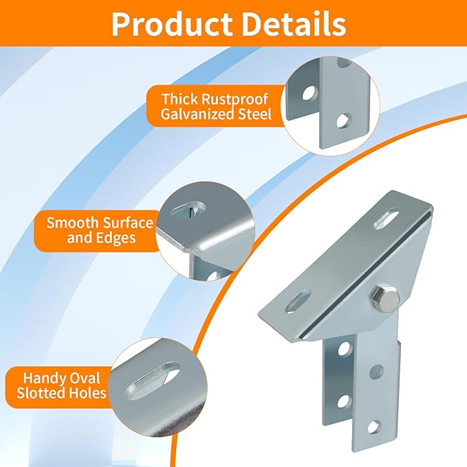 Adjustable Strut Post Base -180 Degree, Joint Connector Bracket, Solar Panel Rack Mount for 1-5/8" Single Strut Channel, 2 Pcs