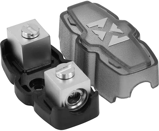 NVX XMFH48 4/8 Gauge Mini-ANL/MANL/AFS Inline Fuse Holder – World's Smallest – Forged Brass with Satin Chrome Finish & High-Temp Polycarbonate Cover – Car & Marine Audio Protection
