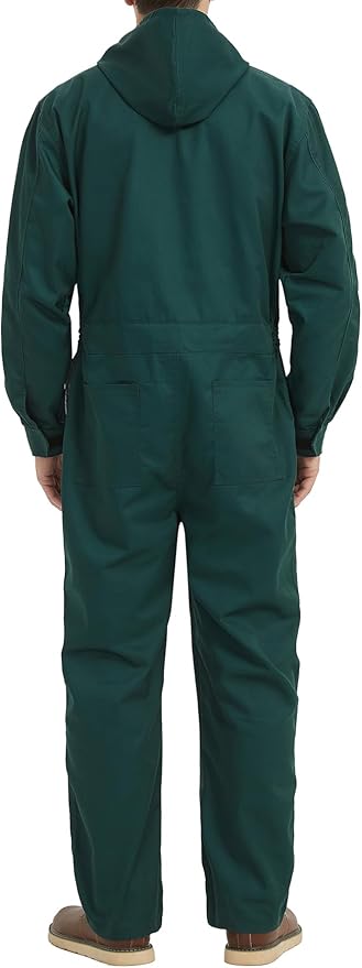 Mens Cotton Blend Long Sleeve Coverall Multi Pockets Zip Overall Mechanic Work Jumpsuit with Hood