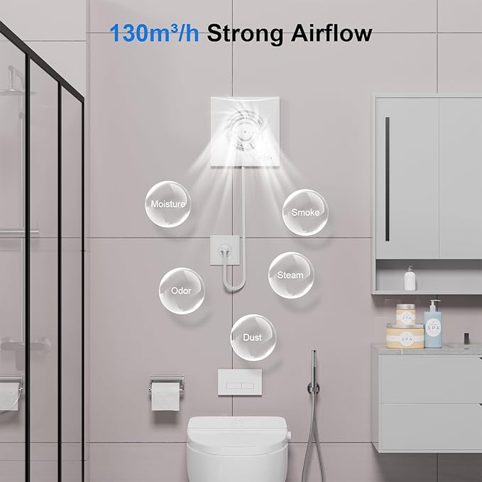 4 Inch Wall Mount Bathroom Exhaust Fan, Plug in Wall Exhaust Fan, 56 CFM Quiet Bathroom Window Fan with Backdraft Damper for Kitchen, Toilet, Workshop, 12W, 34 dB, White