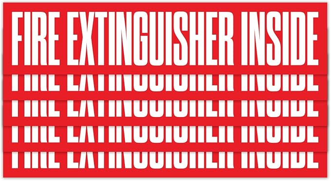 5pk Fire Extinguisher Inside Sticker | Weatherproof Adhesive Decal Signs for Truck, 9" x 2"