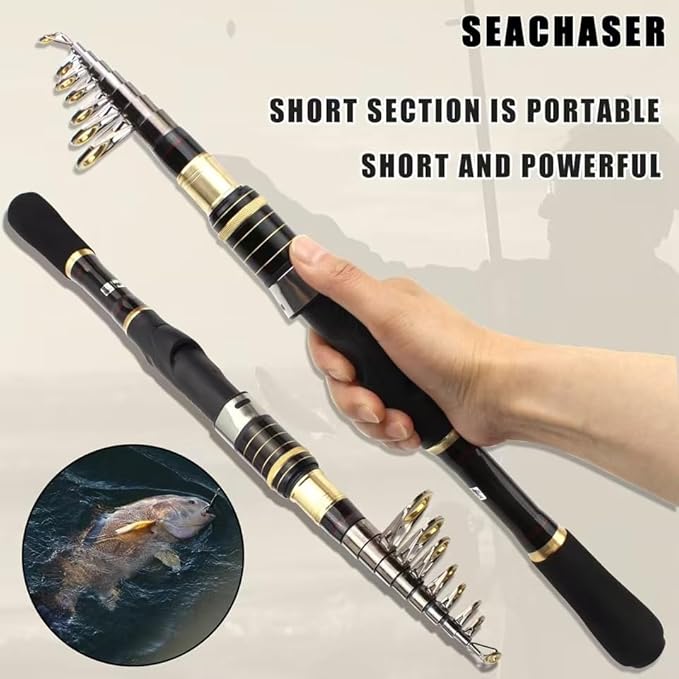Telescopic Fishing Rod and Reel Combo, 2PCS 5.9FT Collapsible Fishing Pole Set with Pre-Loaded Spinning Reel Lures and Carrier Bag, Saltwater Freshwater Fishing Gear for Adults