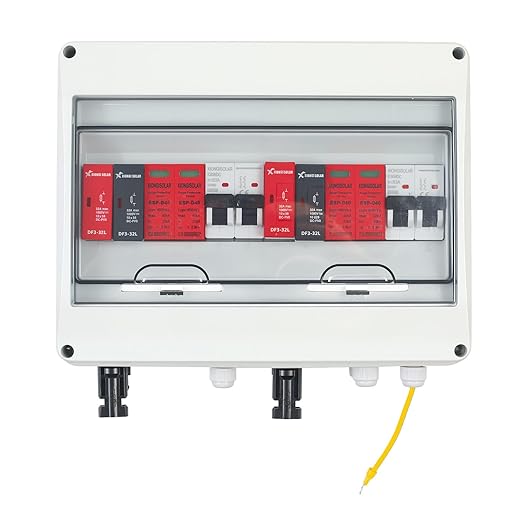 32A 600V DC PV Solar Combiner Box, 2 String 2 in 2 Out Solar Circuit Isolator Combiner Box for Solar Panels, Waterproof & Lightning Protection & Anti-UV Solar