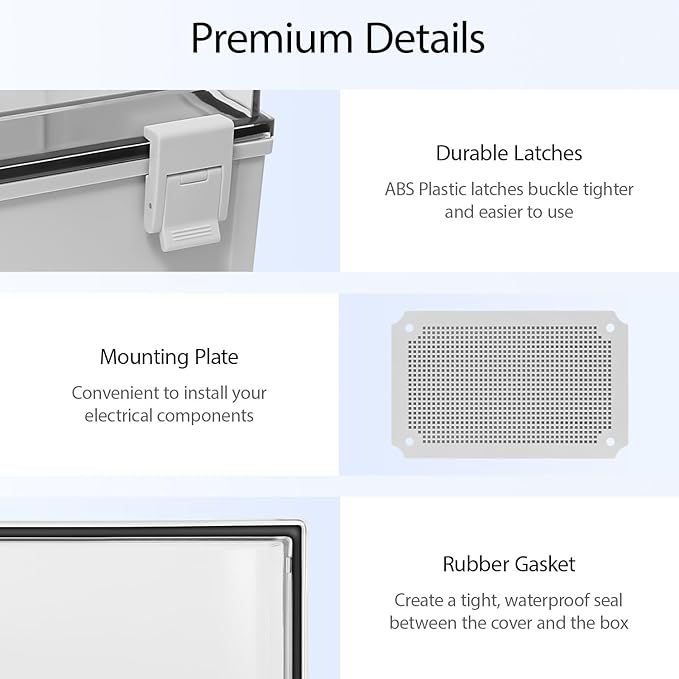 Junction Box, IP65 Waterproof Dustproof ABS Plastic Enclosure, Outdoor and Indoor Project Box Hinged Clear Cover with Mounting Plate Wall Brackets, Outer Dimension 11.8"x 7.9" x 7.1", Grey