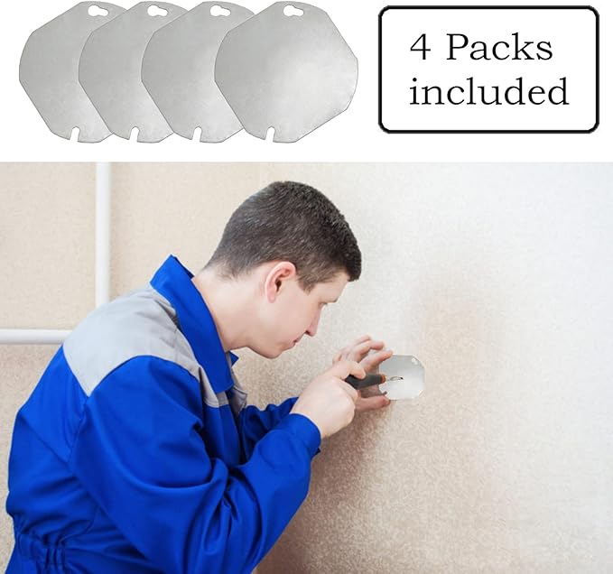 4 Packs Octagon Electrical Box Cover, Galvanized Steel Metal Junction Box Covers, Blank Flat Outlet Box Cover for 4 inch Octagonal Box
