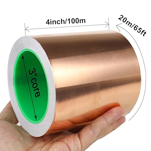 BOMEI PACK 4inch x 66ft Copper Foil Tape Conductive Adhesive for Electrical Repair, EMI Guitar Shielding, DIY Decoration, Stained Glass, Paper Circuits