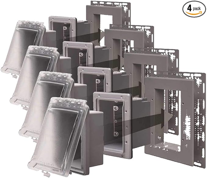 TayMac MR420CG 1-Gang Recessed Enclosure Extra Duty, 6-in-1 Nonmetallic Weatherproof in-Use Cover, Horizontal/Vertical, Gray (Pack of 4)
