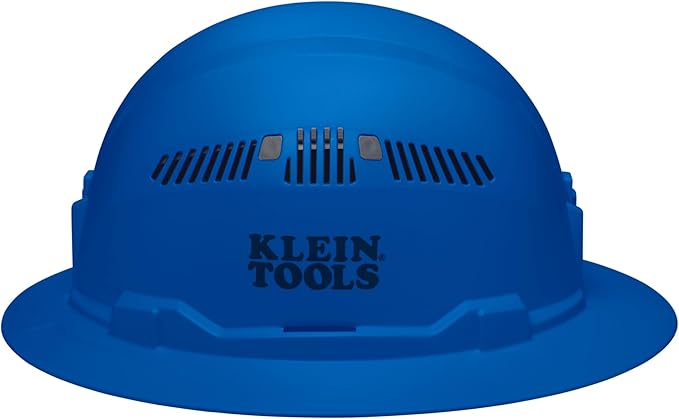 Klein Tools 60871BR Hard Hat, Vented, Full Brim Style, Padded, Self-Wicking Odor-Resistant Sweatband, Blue
