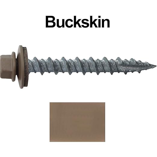 Metal ROOFING SCREWS: (250) 10 x 1-1/2" Buckskin Hex Head Sheet Metal Roof Screw. Self starting metal to wood siding screws. EPDM washer. Colored head